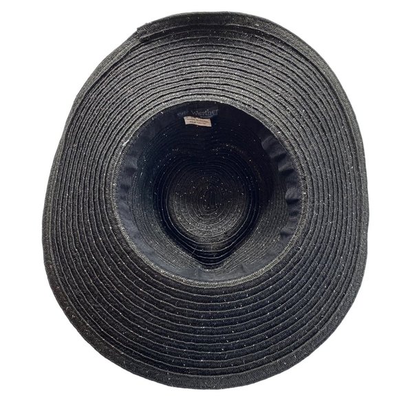 Fair Weather Black Straw Wide Brim Heart Crown Sun Hat - Picture 11 of 12